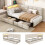 (3ft Single, Beige Linen) L-Shaped Corner Single Bed Frame, LED Headboard, USB-C Charging & 2 Drawers 1