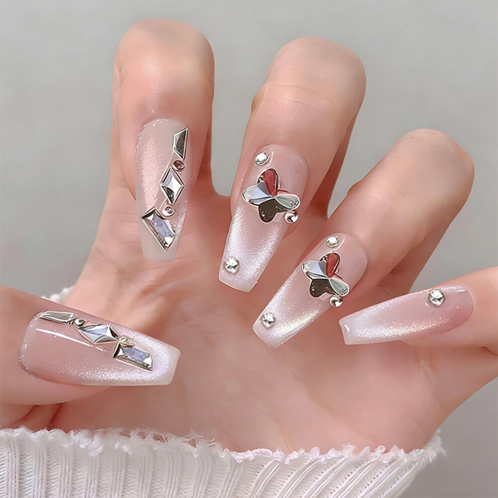 Phui-Pet-Supplies 24Pcs Rhinestone Butterfly Fake Nails For Party & Daily