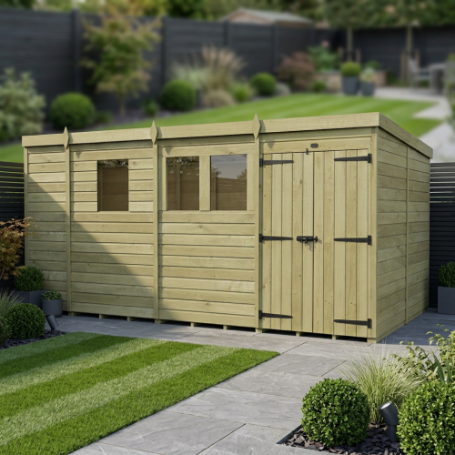13 x 7 Pent Shed Tanalised (Double Door, With Windows)