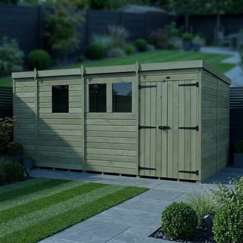 13 x 7 Pent Shed Tanalised (Double Door, With Windows) 2