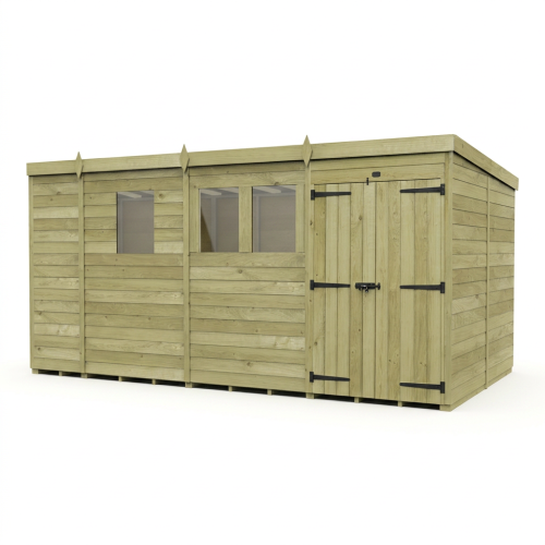 13 x 7 Pent Shed Tanalised (Double Door, With Windows) 1