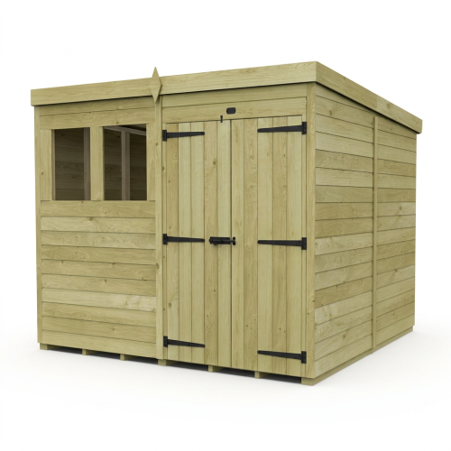 8 x 8 Pent Shed Tanalised (Double Door, With Windows) 1