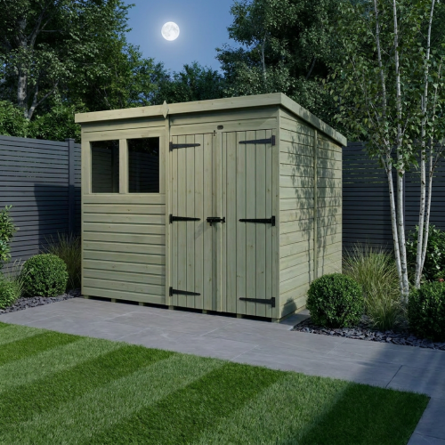 8 x 8 Pent Shed Tanalised (Double Door, With Windows) 2