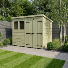 8 x 8 Pent Shed Tanalised (Double Door, With Windows)