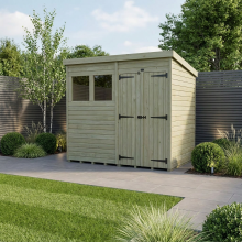 11 x 8 Pent Shed Tanalised (Double Door, With Windows)
