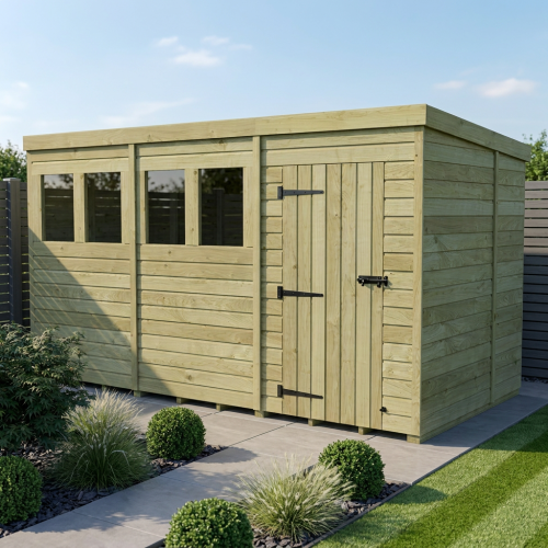 12 x 7 Pent Shed Tanalised (Single Door, With Windows)