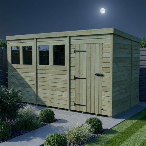 12 x 7 Pent Shed Tanalised (Single Door, With Windows) 2