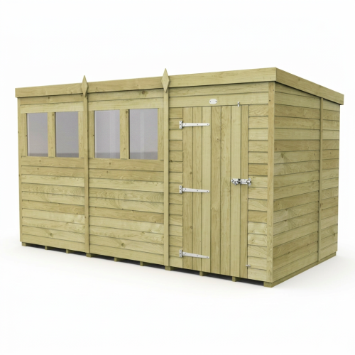 12 x 7 Pent Shed Tanalised (Single Door, With Windows) 1