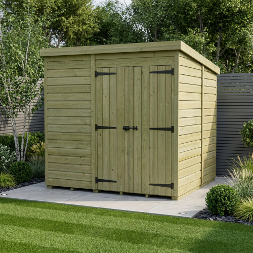 8 x 10 Pent Shed Tanalised (Double Door, No Windows)
