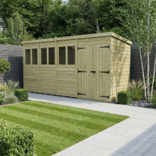 15 x 6 Pent Shed Tanalised (Double Door, With Windows)