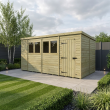 15 x 6 Pent Shed Tanalised (Single Door, With Windows)