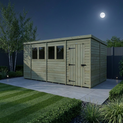 15 x 6 Pent Shed Tanalised (Single Door, With Windows) 2