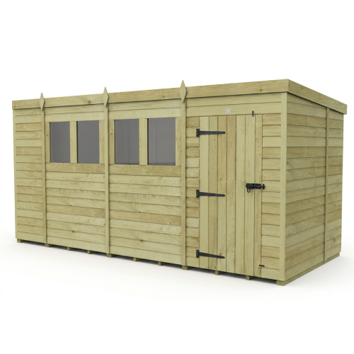 15 x 6 Pent Shed Tanalised (Single Door, With Windows) 1