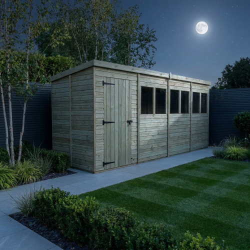 16 x 5 Pent Shed Tanalised (Single Door, With Windows) 2