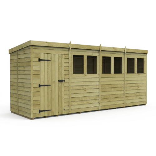 16 x 5 Pent Shed Tanalised (Single Door, With Windows) 1