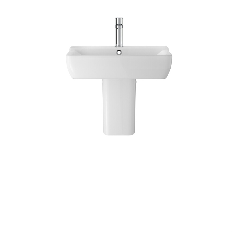 Balterley Meaford 1 Tap Hole Soft Square Ceramic Basin & Semi Pedestal, Modern Wall Hung Bathroom Sink, 550Mm