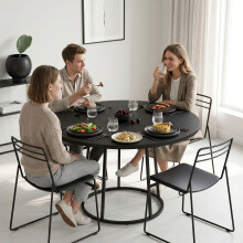 HOMCOM Round Dining Table for 4-6 Space Saving 120 cm Black