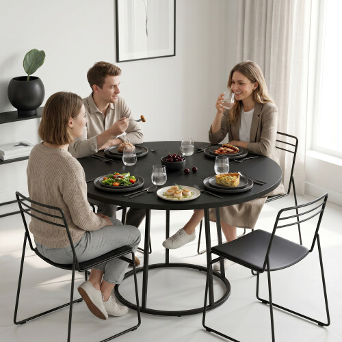 Homcom HOMCOM Round Dining Table for 4-6 Space Saving 120 cm Black