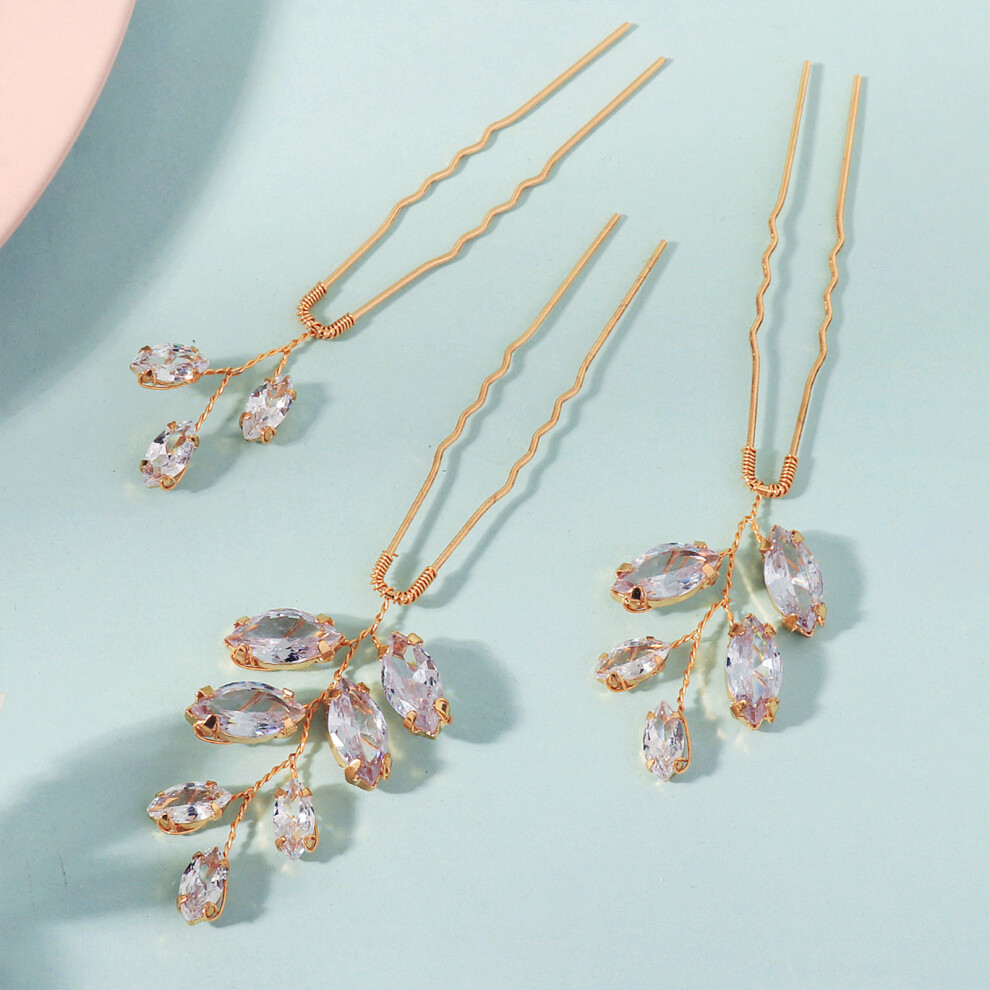 Reach-Tools 3Pcs Rhinestone U Hair Pins For Wedding Bridal Updo