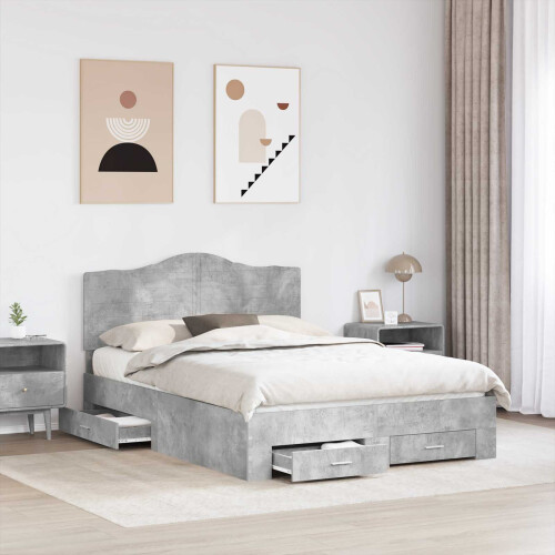 VidaXL vidaXL Bed Frame Concrete Grey 150 x 200 cm Engineered Wood 2