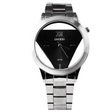(Black)Alloy Watch Stainless Steel Quartz Analog Wrist Watch Hollow Design Men Women