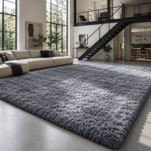 (Grey, 160 x 230cm (5ft 3" x 7ft 6")) Thick Shaggy Non Slip Rugs Living Room Area Rugs Hallway Runner Round Rugs & Door Mats