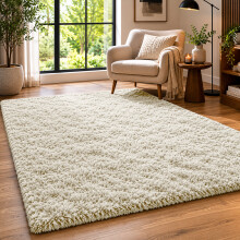 (Cream, 160 x 230cm (5ft 3" x 7ft 6")) Thick Shaggy Non Slip Rugs Living Room Area Rugs Hallway Runner Round Rugs & Door Mats