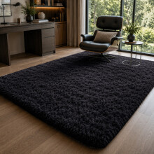 (Black, 160 x 230cm (5ft 3" x 7ft 6")) Thick Shaggy Non Slip Rugs Living Room Area Rugs Hallway Runner Round Rugs & Door Mats