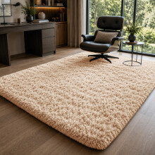 (Beige, 160 x 230cm (5ft 3" x 7ft 6")) Thick Shaggy Non Slip Rugs Living Room Area Rugs Hallway Runner Round Rugs & Door Mats