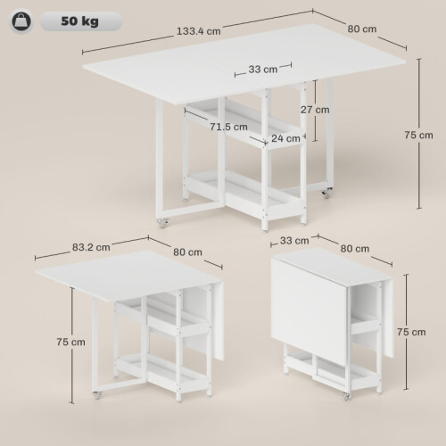 Four-Person Drop Leaf Table - White 1