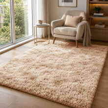 (Beige, 120 x 170cm (3 ft 11" x 5 ft 7")) Thick Shaggy Non Slip Rugs Living Room Area Rugs Hallway Runner Round Rugs & Door Mats