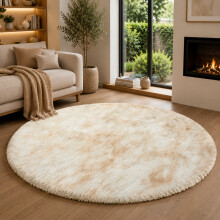 (Tye Dye Cream, 120 x 120 cm (4 x 4 ft)_Round Rug ) Thick Shaggy Non Slip Rugs Living Room Area Rugs Hallway Runner Round Rugs & Door Mats
