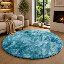 (Tye Dye Teal, 120 x 120 cm (4 x 4 ft)_Round Rug ) Thick Shaggy Non Slip Rugs Living Room Area Rugs Hallway Runner Round Rugs & Door Mats