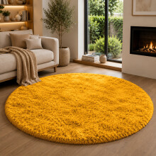 (Yellow, 120 x 120 cm (4 x 4 ft)_Round Rug ) Thick Shaggy Non Slip Rugs Living Room Area Rugs Hallway Runner Round Rugs & Door Mats
