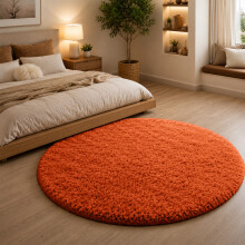 (Orange, 120 x 120 cm (4 x 4 ft)_Round Rug ) Thick Shaggy Non Slip Rugs Living Room Area Rugs Hallway Runner Round Rugs & Door Mats