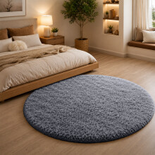 (Grey, 120 x 120 cm (4 x 4 ft)_Round Rug ) Thick Shaggy Non Slip Rugs Living Room Area Rugs Hallway Runner Round Rugs & Door Mats