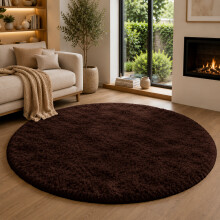 (Coffee Brown, 120 x 120 cm (4 x 4 ft)_Round Rug ) Thick Shaggy Non Slip Rugs Living Room Area Rugs Hallway Runner Round Rugs & Door Mats