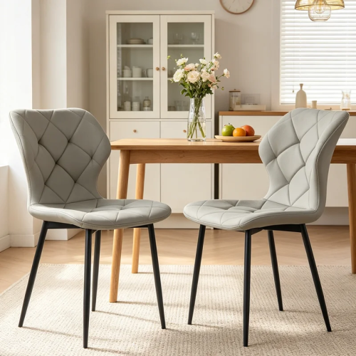AINPECCA 2PCS Dining Chairs PU Grey Widen Backrest Kitchen