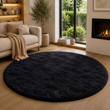 (Black, 120 x 120 cm (4 x 4 ft)_Round Rug ) Thick Shaggy Non Slip Rugs Living Room Area Rugs Hallway Runner Round Rugs & Door Mats