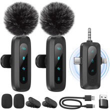 Microphone cravate sans fil pour iPhone, iPad et téléphones Android, lot de 2 mini microphones à réduction de bruit, appairage automati