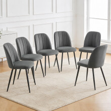 (GREY, 6pcs) 2/4/6pcs Velvet Dining Chairs Sturdy Metal Legs