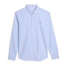 (L, Sky Blue) Farah Mens Brewer Striped Slim Shirt