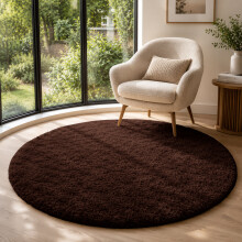 (BROWN, 120X120 CM ROUND) Extra Large Rugs Fluffy Shaggy Living Room Rug