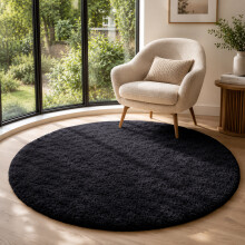 (BLACK, 120X120 CM ROUND) Extra Large Rugs Fluffy Shaggy Living Room Rug