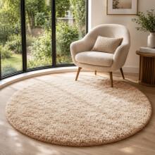 (BEIGE, 120X120 CM ROUND) Extra Large Rugs Fluffy Shaggy Living Room Rug