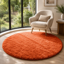(ORANGE, 120X120 CM ROUND) Extra Large Rugs Fluffy Shaggy Living Room Rug