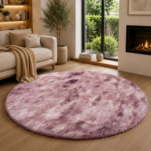 (LILAC- TYE DYE, 120X120 CM ROUND) Extra Large Rugs Fluffy Shaggy Living Room Rug