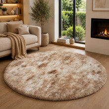 (BEIGE- TYE DYE, 120X120 CM ROUND) Extra Large Rugs Fluffy Shaggy Living Room Rug