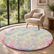 (RAINBOW, 120X120 CM ROUND) Extra Large Rugs Fluffy Shaggy Living Room Rug