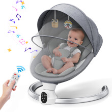 Electric Baby Bouncer Swing with Bluetooth & App Control, 5 Swing Speeds, 10 Lullabies, 5-Point Harness, for 0-6 Months (0-20 lbs) -Grey